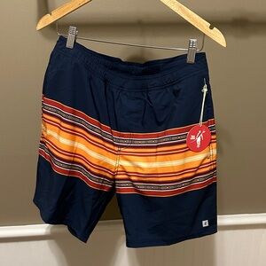 Men's Navy and Orange Striped Board Shorts